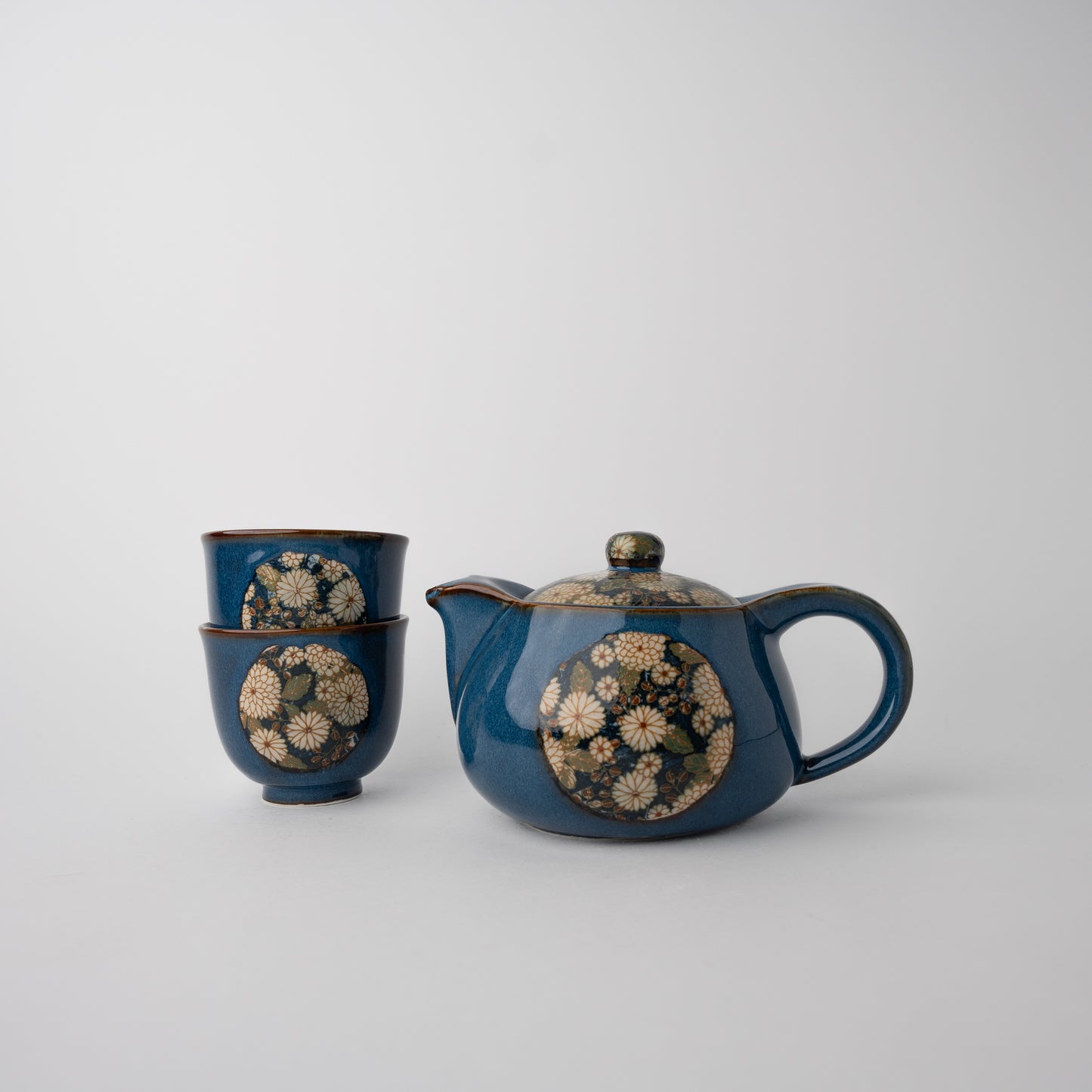 Gift Tea Set for Two 460ml / D Handle Blue Floral Mon