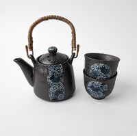 Tea Set for Two 460ml Black Indigo Flowers Design