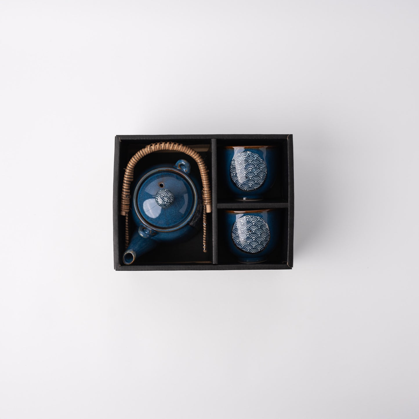 Gift Tea Set for Two 460ml / Willow Handle Blue, Wave Mon