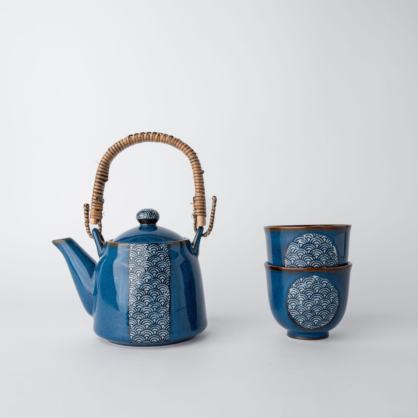 Gift Tea Set for Two 460ml / Willow Handle Blue, Wave Mon