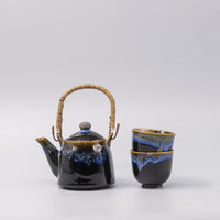 Tea Set for Two 460ml Black Bright Blue Drip Glaze
