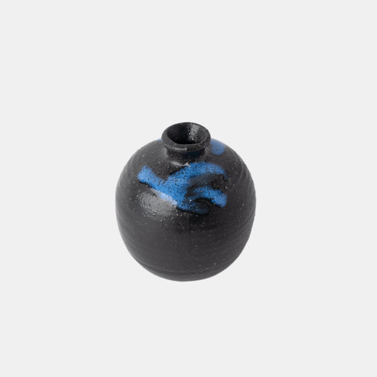 Assorted Small Vase / Matte Black Blue Drip Round