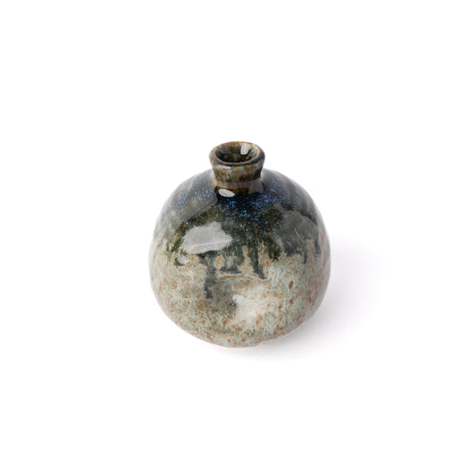 Vase Small Teal & Blue Drip Squashed