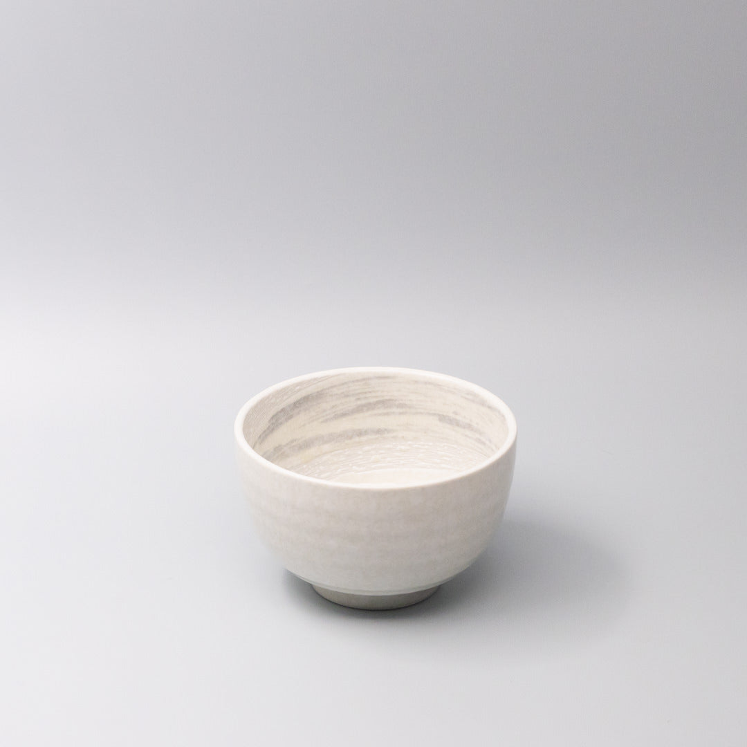 Handcrafted 16cm Japanese ceramic bowl in grey swirl glaze, versatile for serving noodles, rice, salads, or side dishes