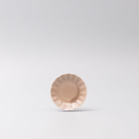 Handcrafted Japanese mamezara with scalloped edge in blush gloss glaze, soy sauce or condiment plate