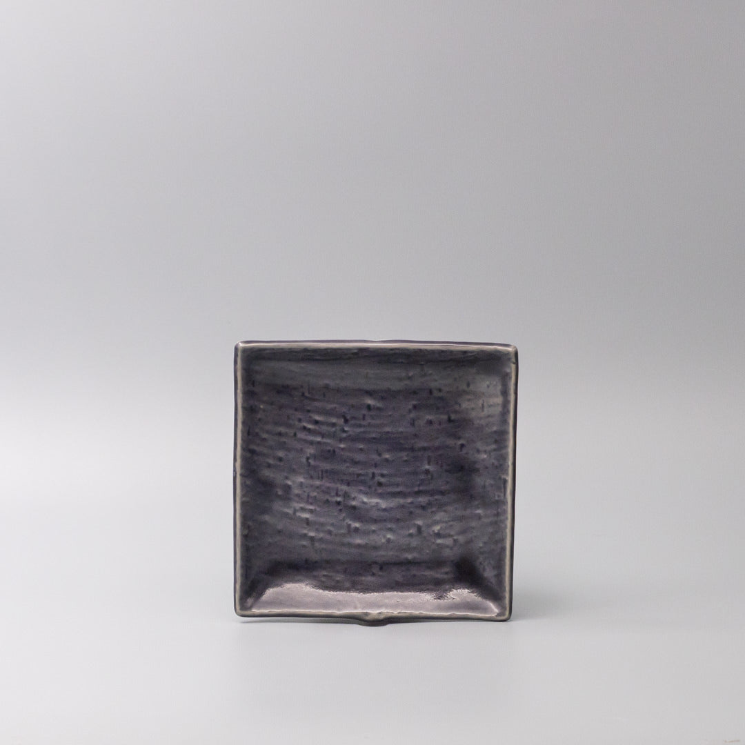 17cm square plate crackle amethyst glaze