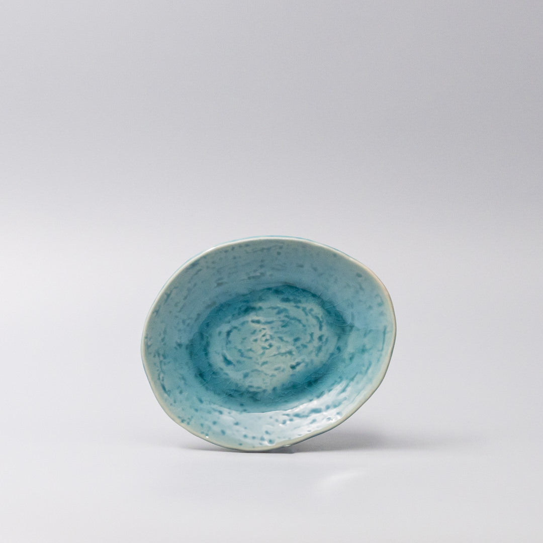 Plate Oval 15.2cm Crackle Turquoise Glaze
