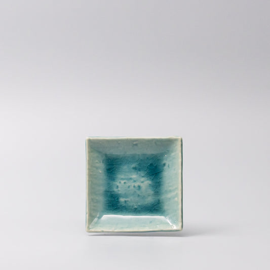 Square Plate 10cm Crackle Turquoise Glaze