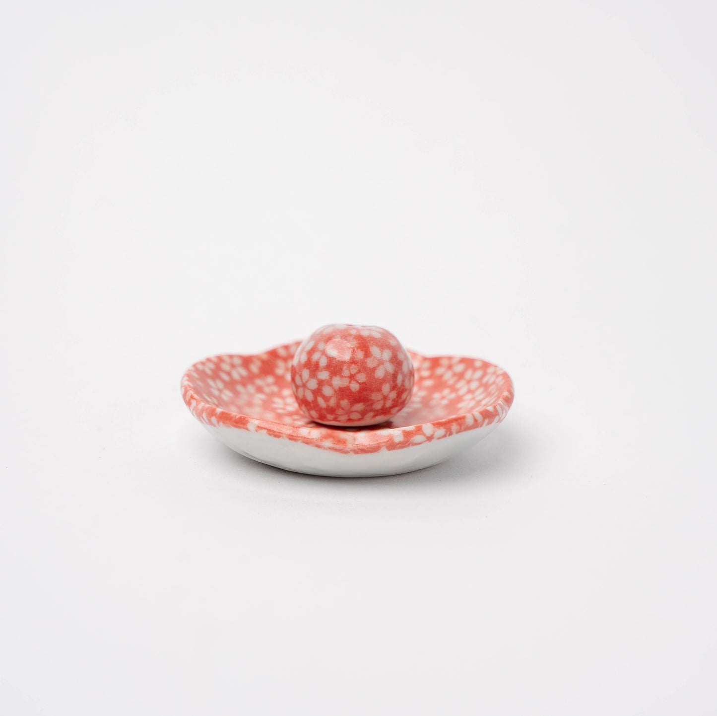 Incense Dish Set 6.5 cm / Red Daisy Glaze