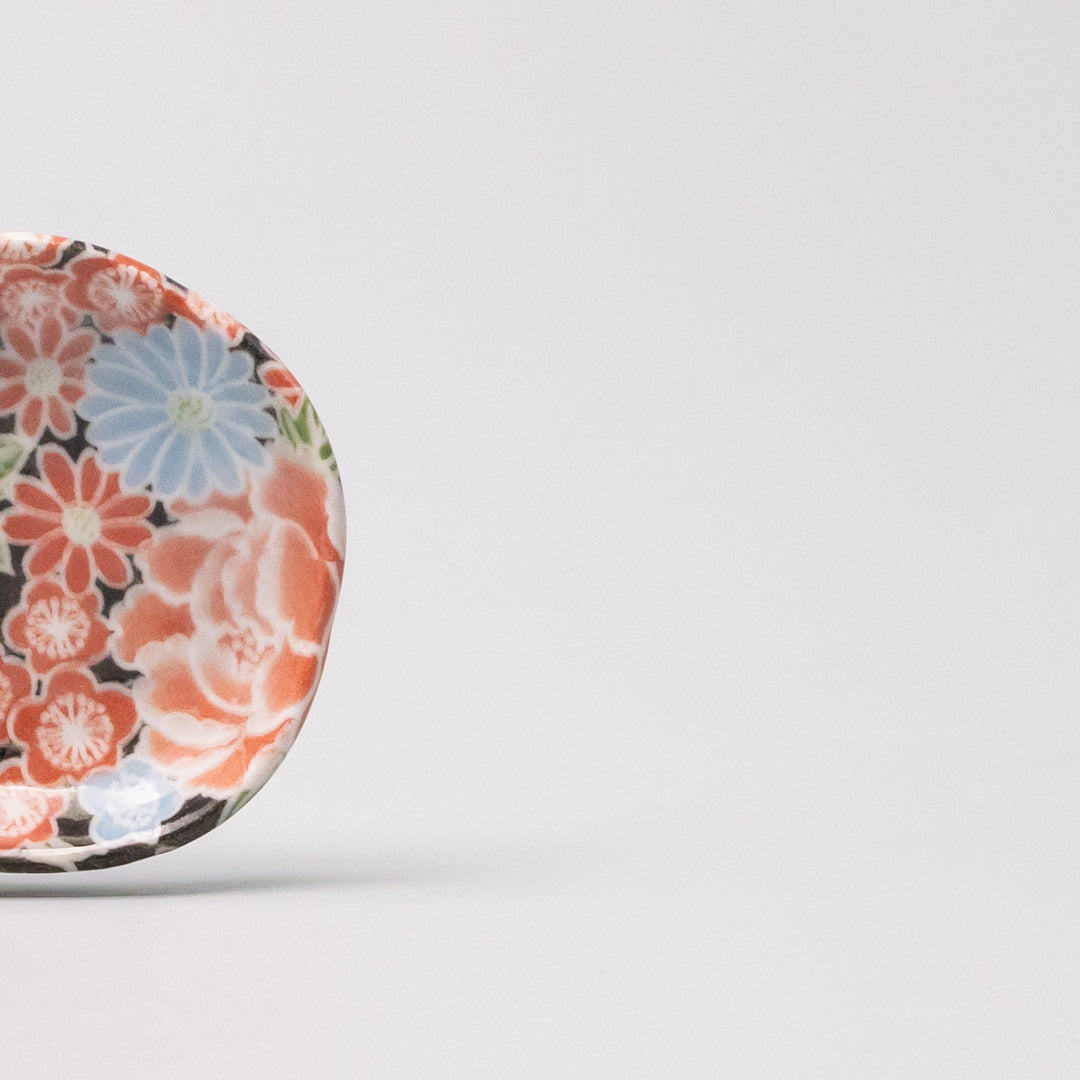 Small Japanese trinket plate with coral and yellow floral design