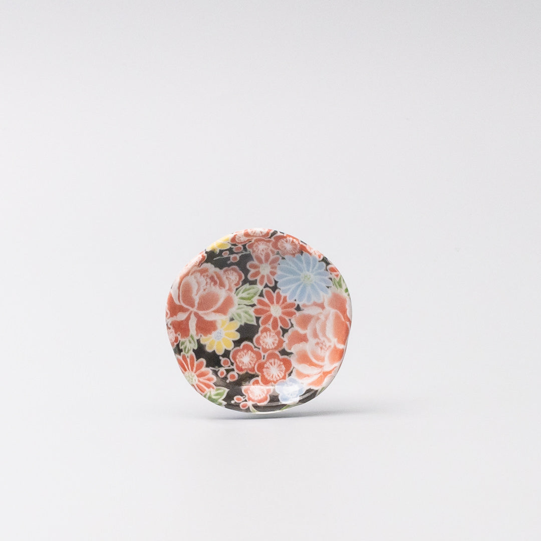 Small Japanese trinket plate with coral and yellow floral design