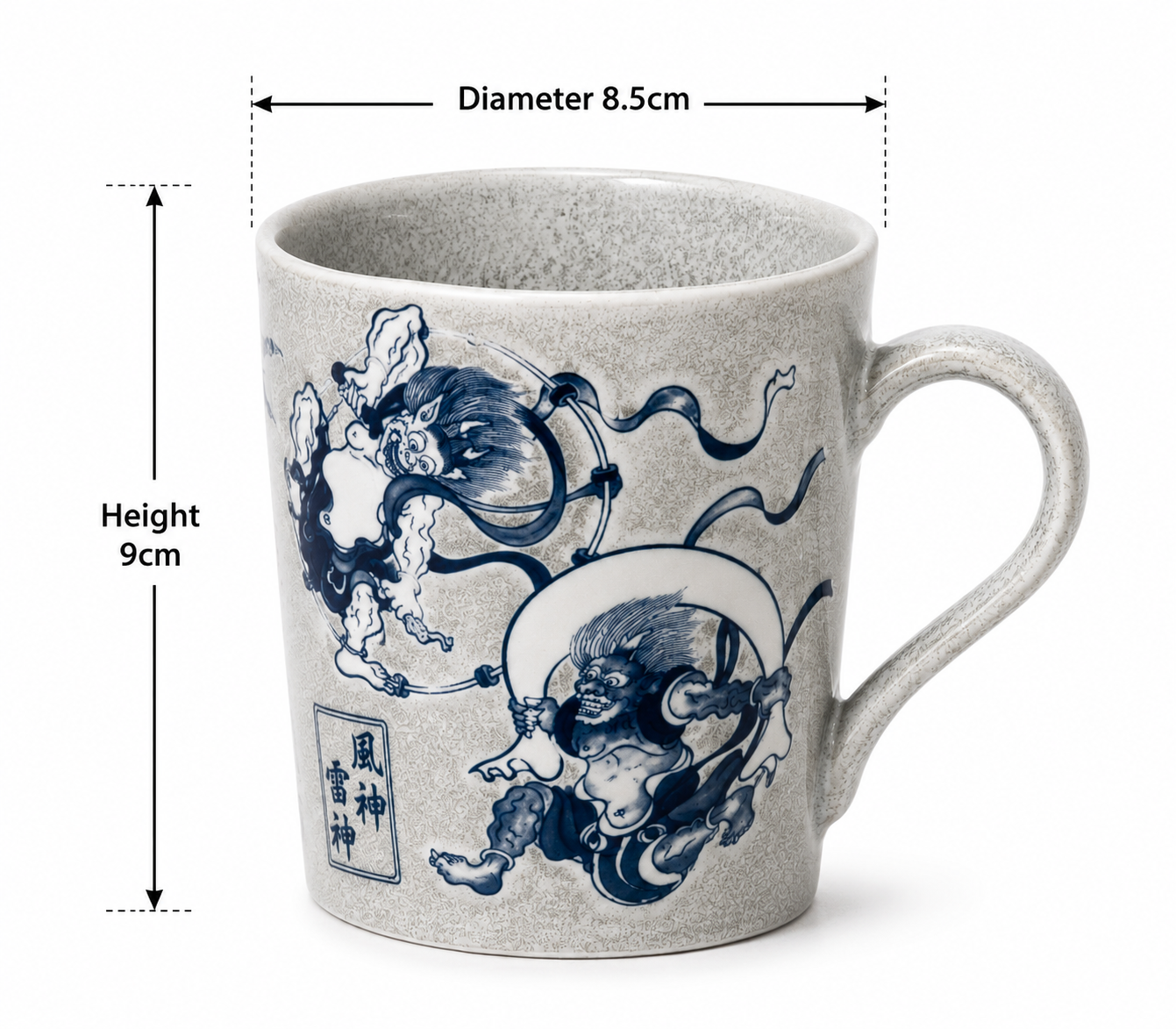 Mug with Handle 300ml Grey Kyoto Fujin Raijin Design