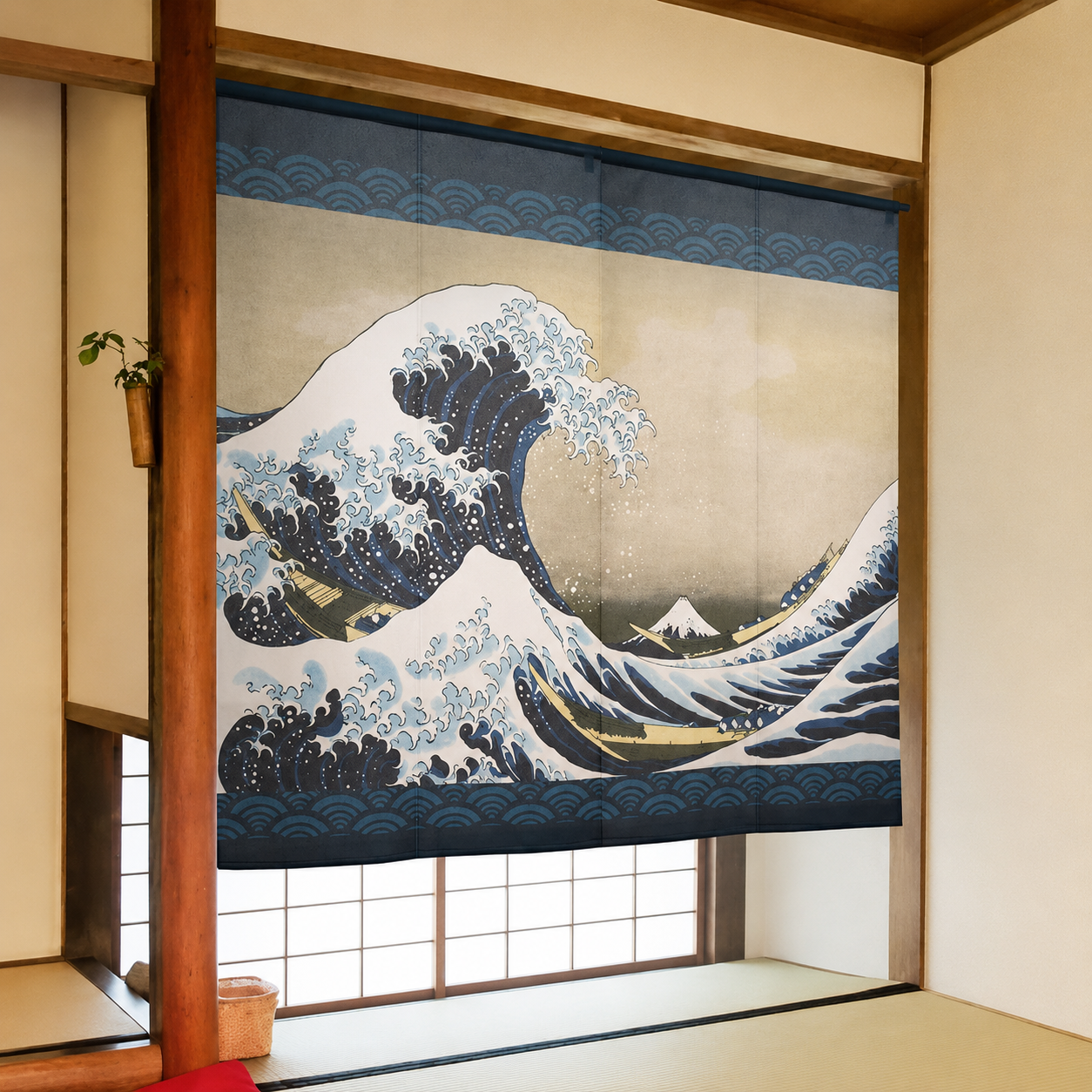 Noren Door Curtain 150cm Hokusai Wave Fuji Pair Set