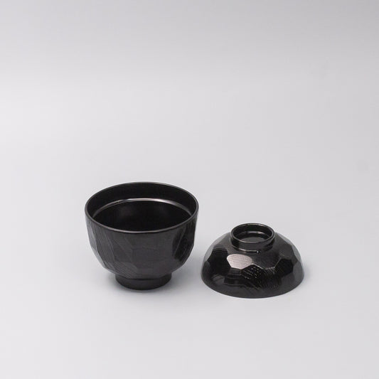 Miso Bowl Faceted 10cm Black Lacquerware