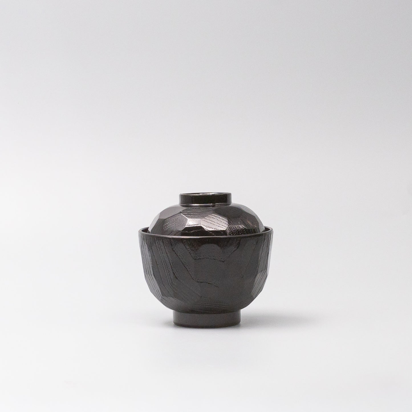 Miso Bowl Faceted 10cm Black Lacquerware