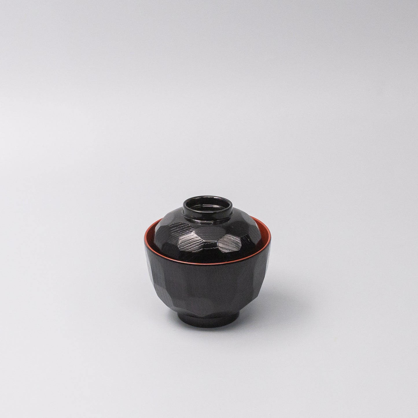 Miso Bowl Faceted 10cm Black and Red Lacquerware
