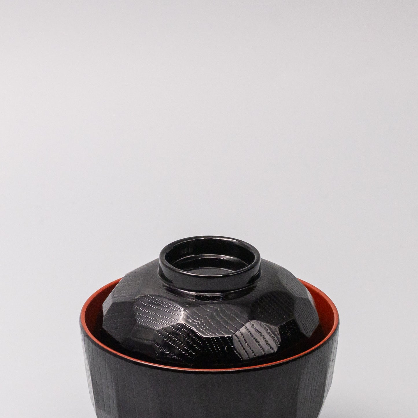Miso Bowl Faceted 10cm Black and Red Lacquerware
