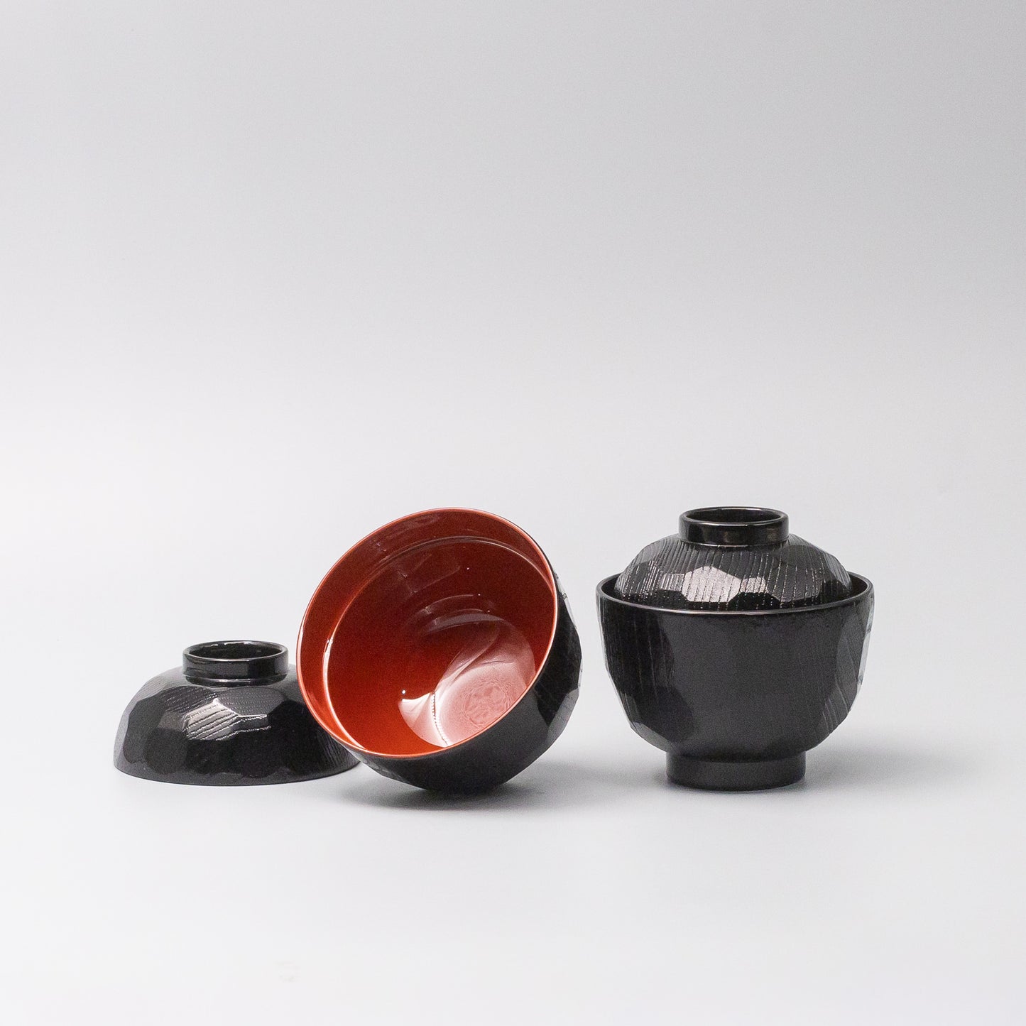 Miso Bowl Faceted 10cm Black and Red Lacquerware