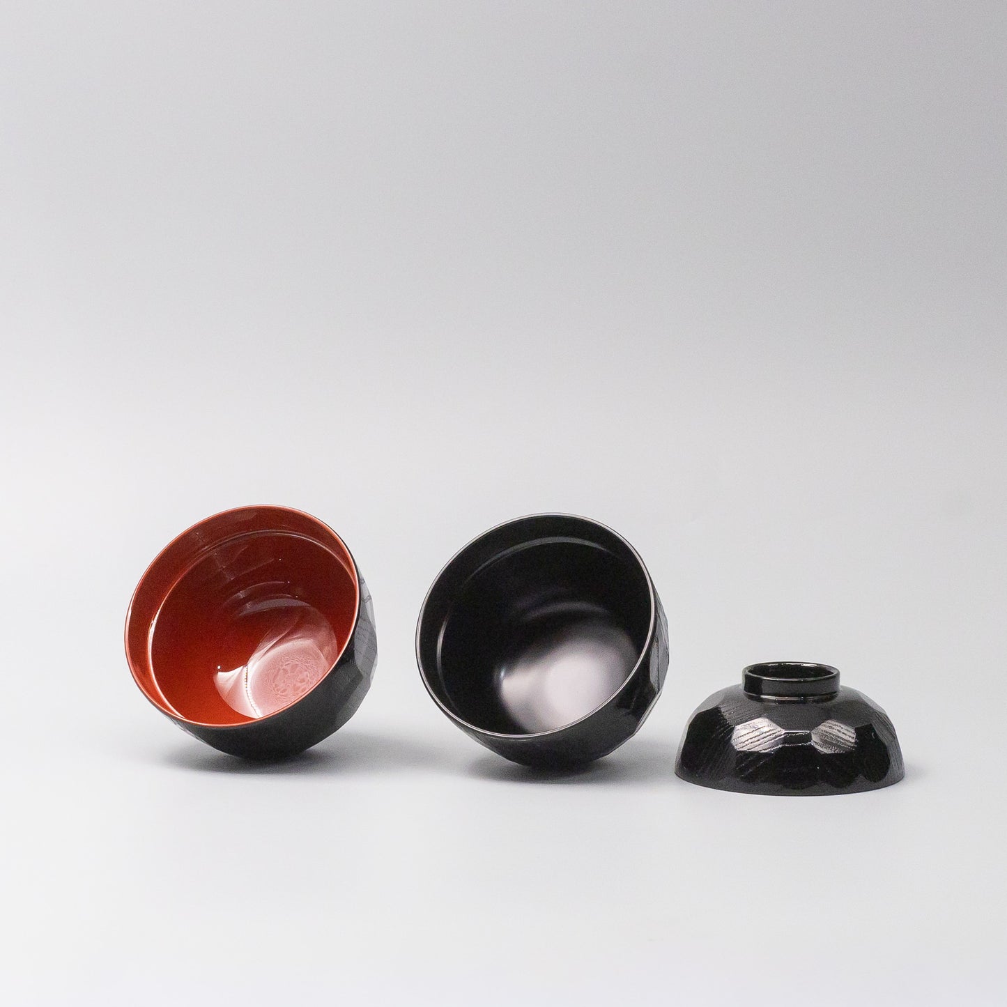 Miso Bowl Faceted 10cm Black and Red Lacquerware