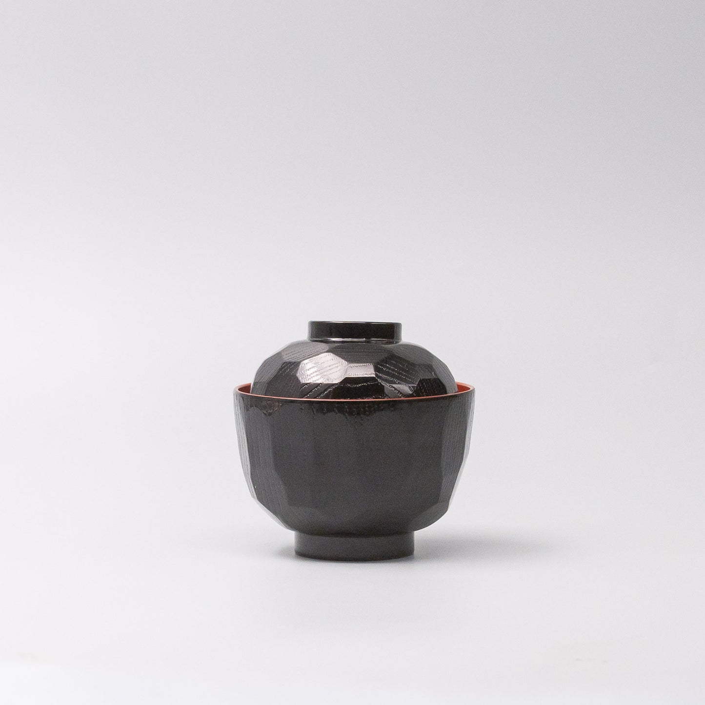 Miso Bowl Faceted 10cm Black and Red Lacquerware
