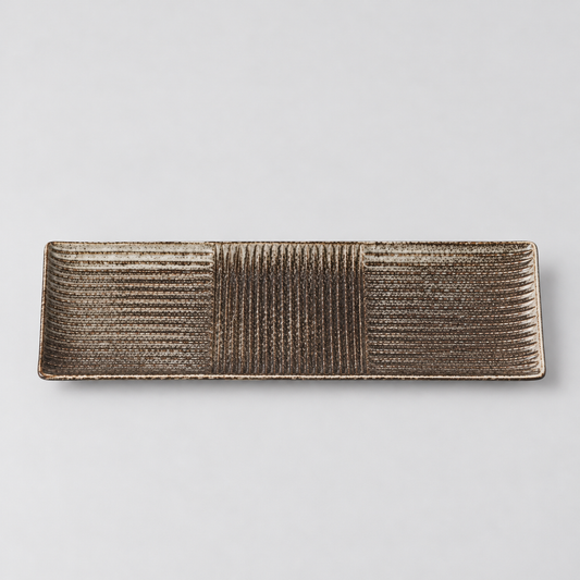 Sashimi Plate 33cm Contour Design Mottled Earth Glaze