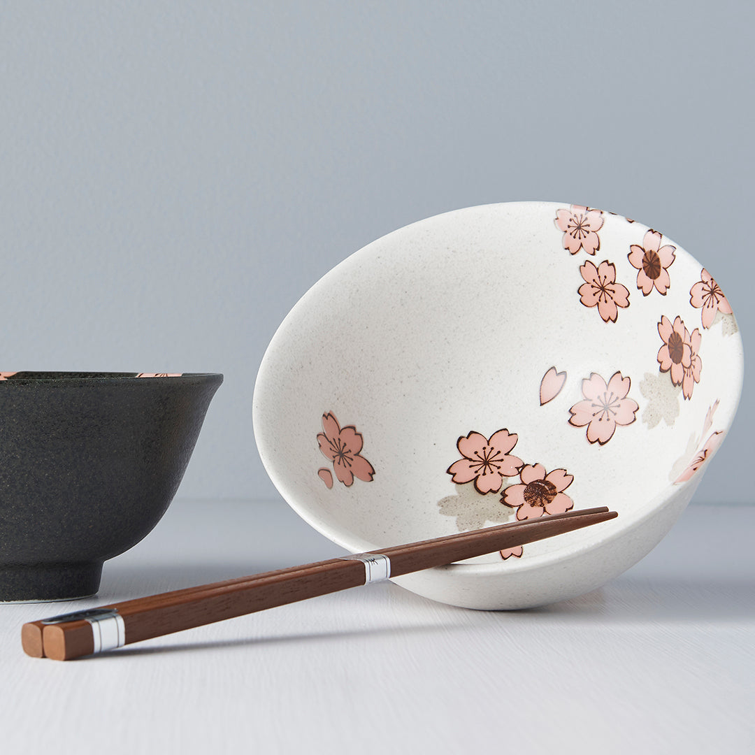 Bowl Set 2pcs with Chopsticks Cherry Blossom Design - Made In Japan | Japanese Tableware
