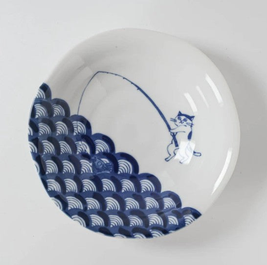 Shallow Bowl 14cm Fishing Cat Design