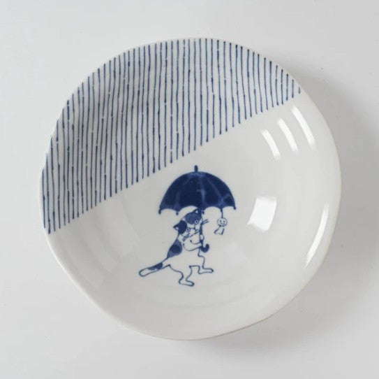Shallow Bowl 14cm Umbrella Cat Design