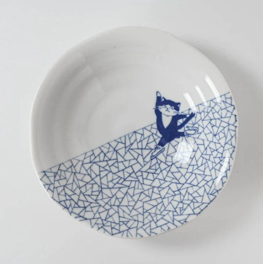 Shallow Bowl 14cm Skating Cat Design