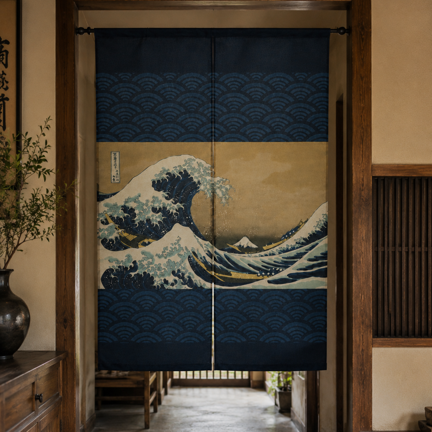 Noren Door Curtain 150cm Hokusai Wave Pattern