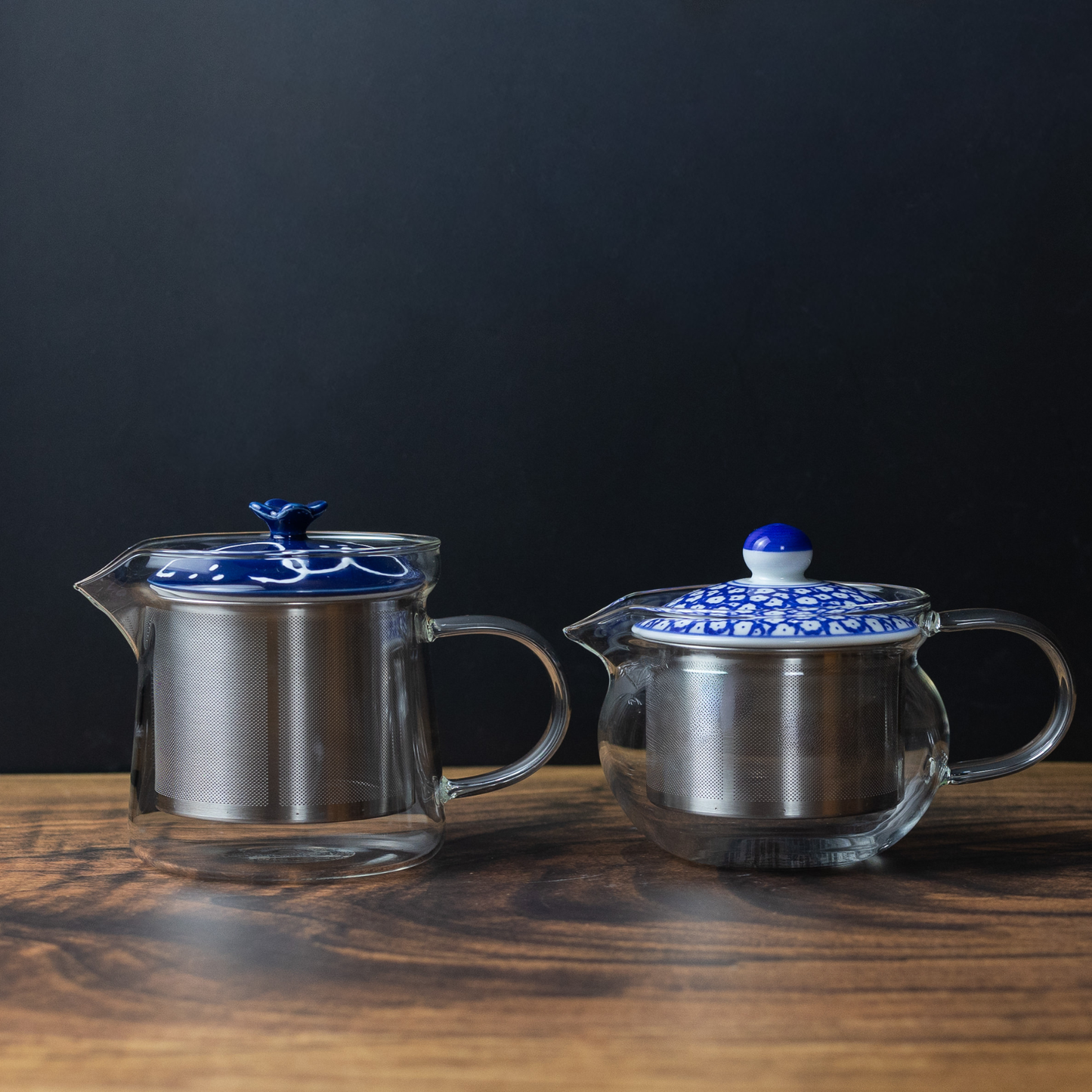 Glass Teapot 425ml Indigo Floral Lid