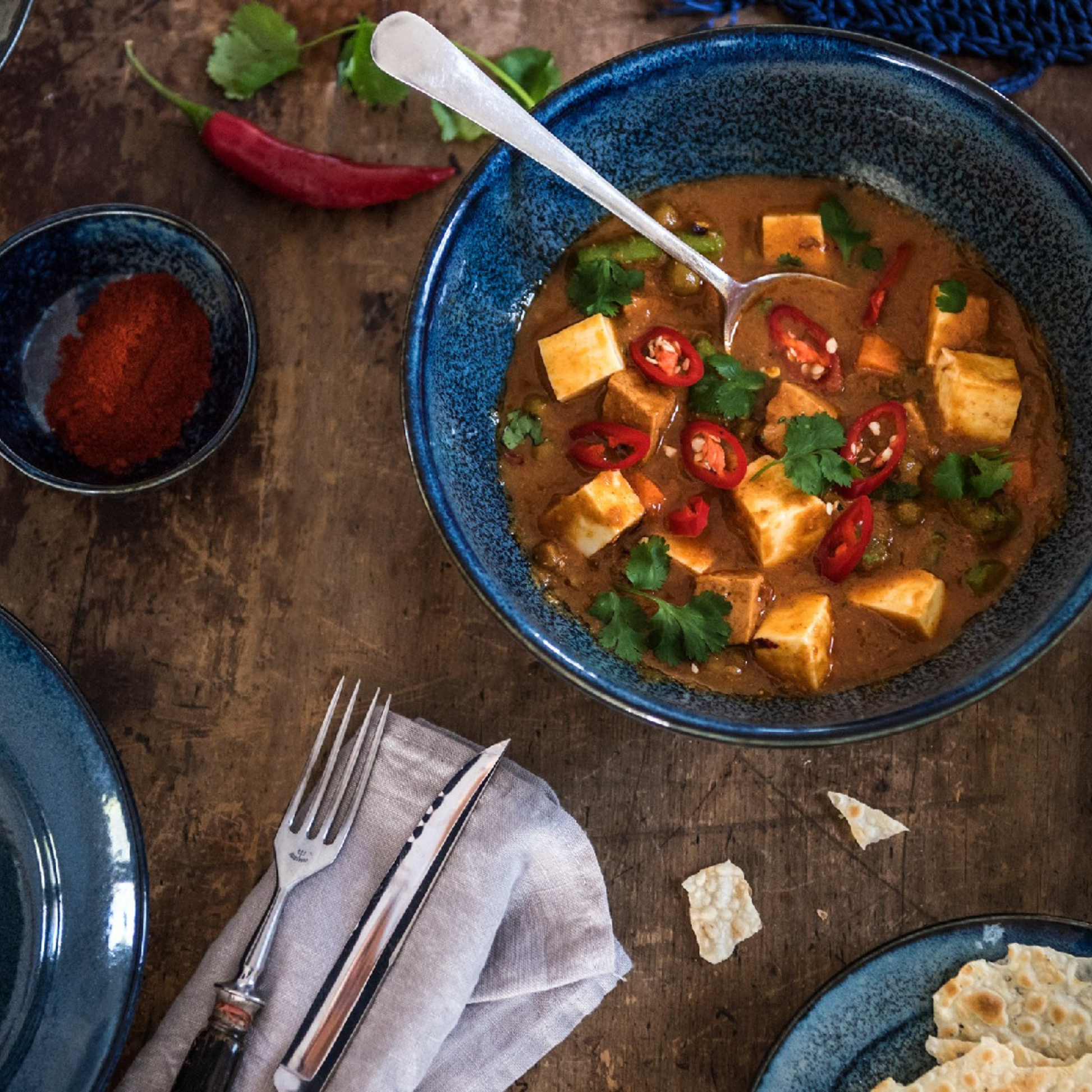 Kanso Indigo Blue Ramen Bowl served with Japanese curry