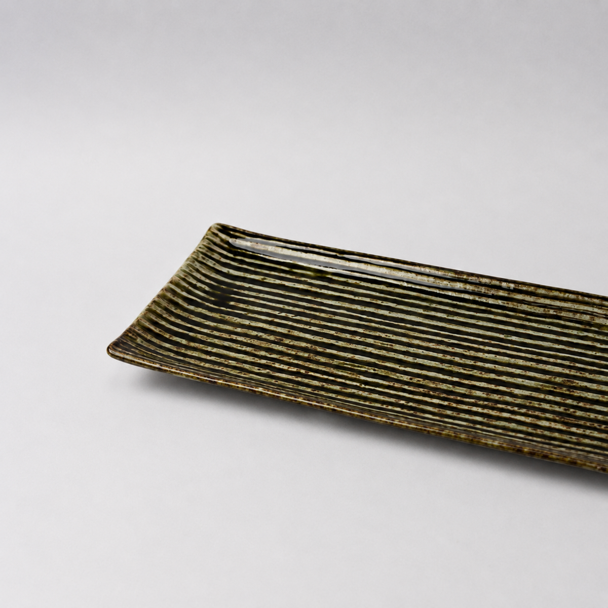 Sashimi Plate 33cm Line Design Green Glaze