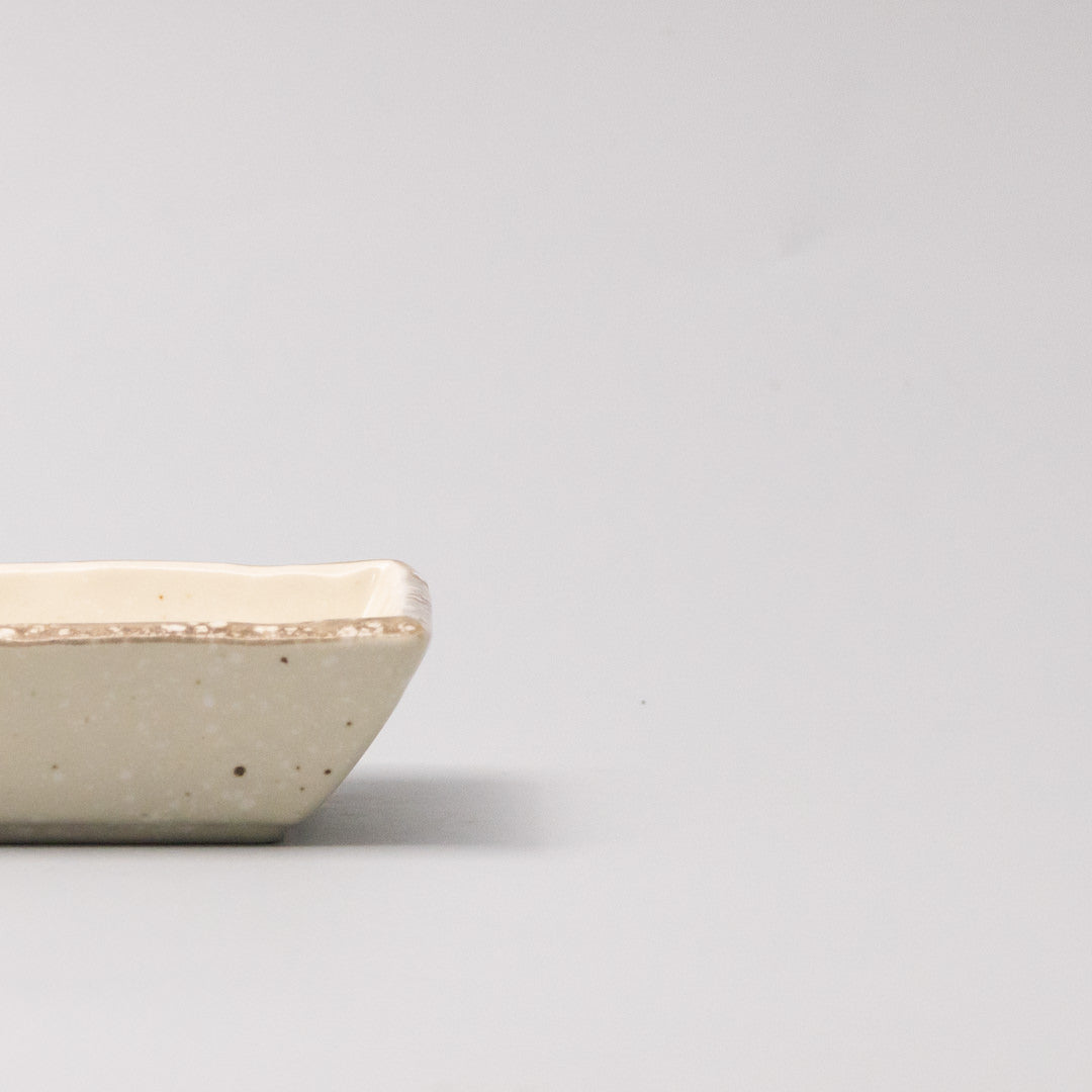 Sauce Dish Square 9cm Natural with Brown Edge