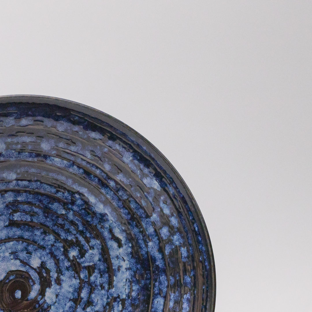 Copper swirl glaze detail Japanese ceramic shallow bowl