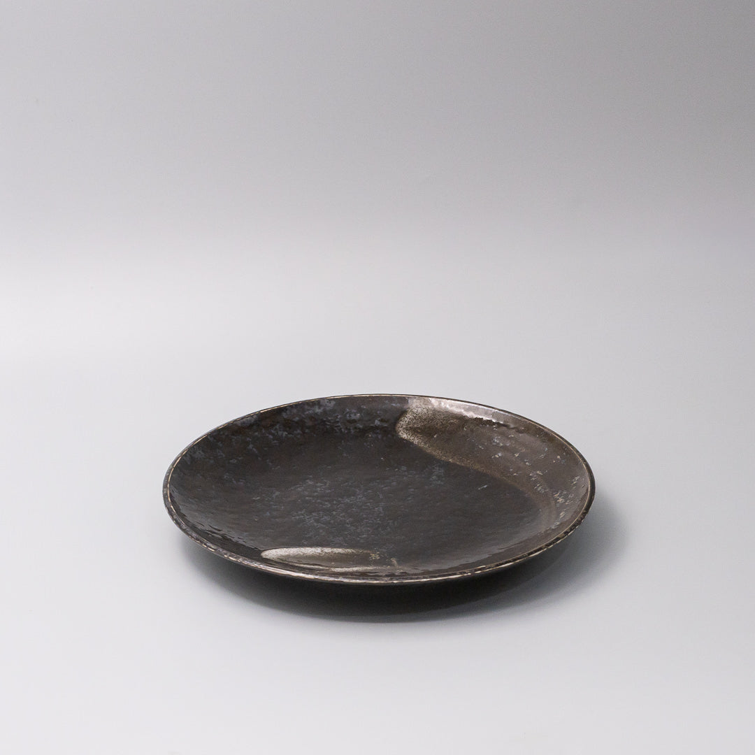 25cm ceramic plate bronze brushstroke glaze 45 degree angle curved plate