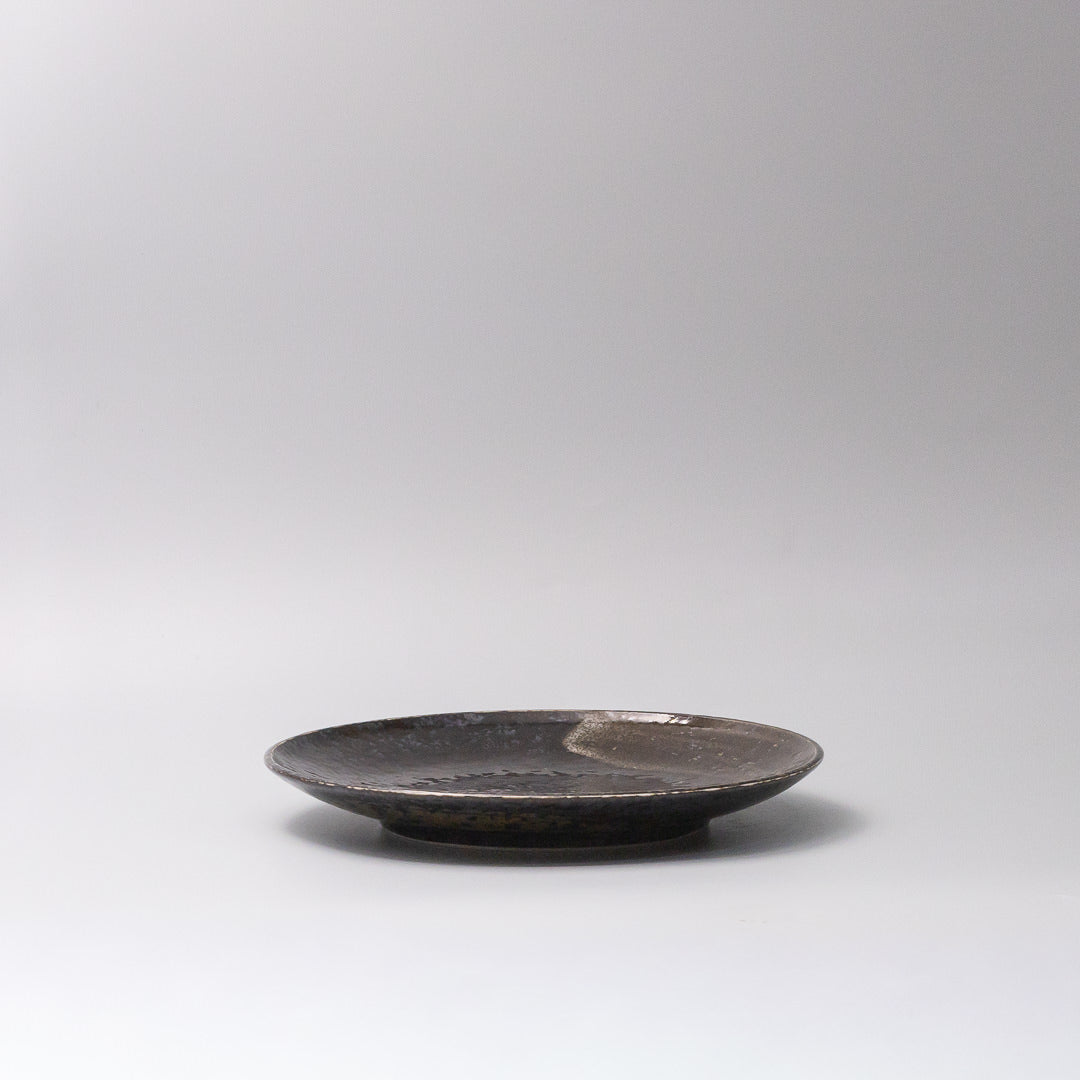25cm ceramic plate bronze brushstroke glaze side view profile curved plate