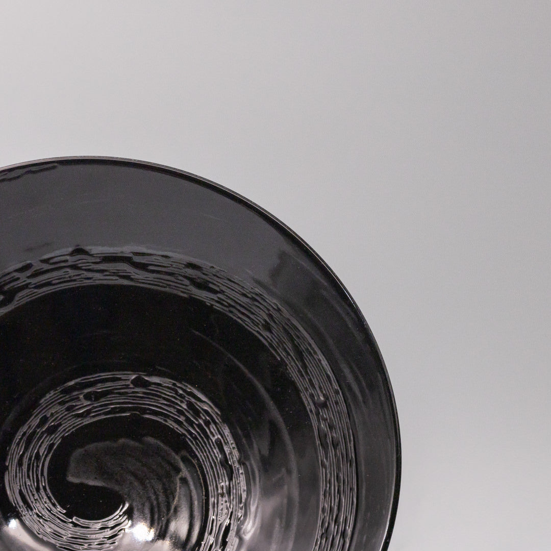 Black swirl glaze detail Japanese ceramic serving bowl