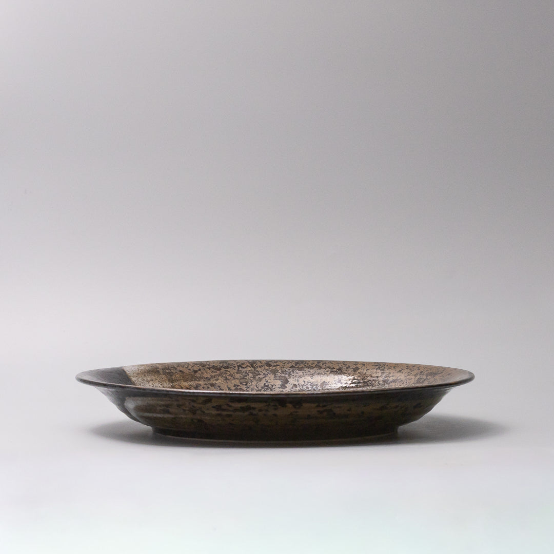 28cm ceramic dinner plate bronze brushstroke glaze side view profile plate