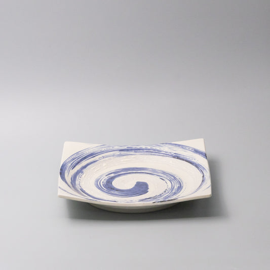 Square Plate 23cm Blue Swirl Glaze