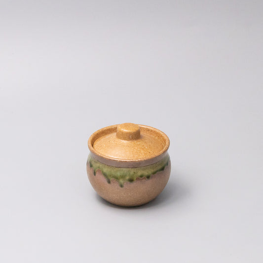 Lidded Jar 8cm Green Band Stoneware Glaze