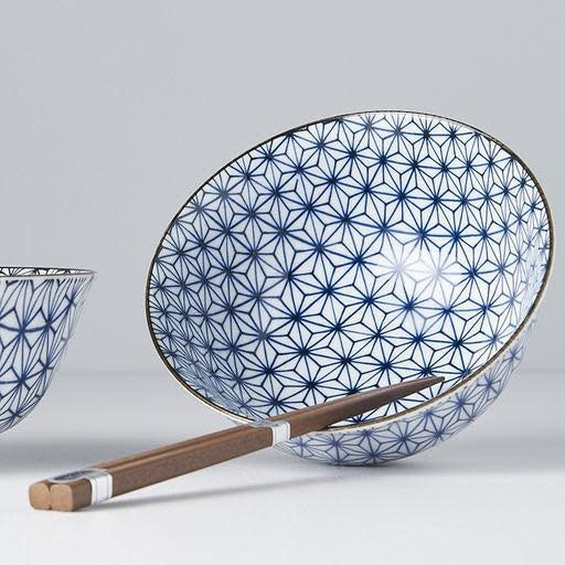 Bowl Set with Chopsticks, 2 pcs, 400 ml, Starburst Blue Design