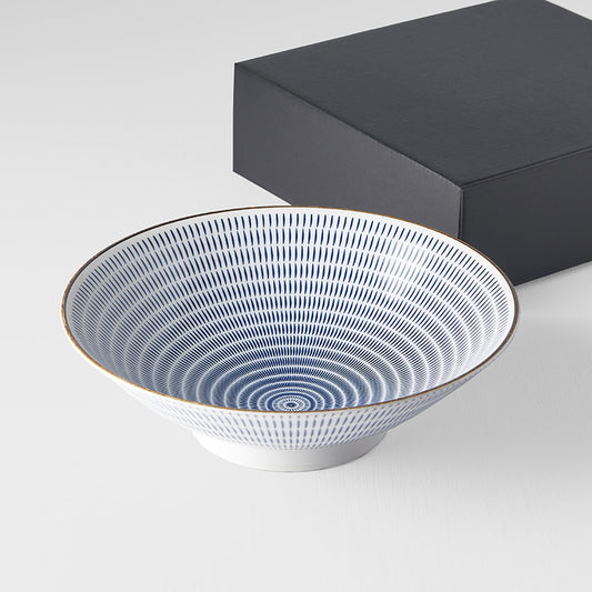 Ramen Bowl 25cm Radiating Lines Blue White Design - Made In Japan | Japanese Tableware