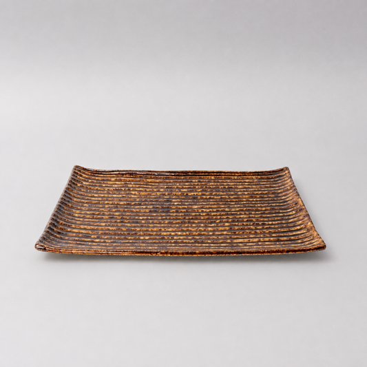 Sushi Plate 24cm Line Design Amber Glaze