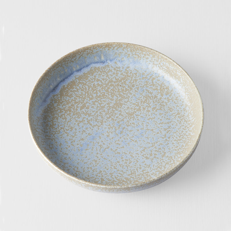 Japanese ceramic high rim plate in Blue Fade glaze