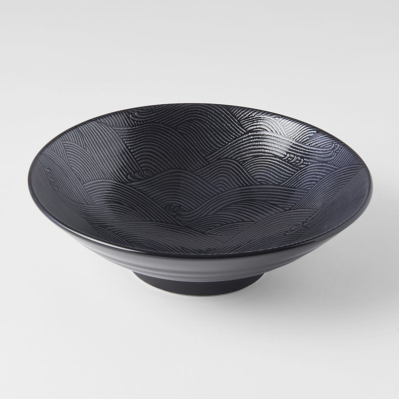 Japanese Tableware Wave Pattern Ramen Bowl 24.5cm Black Wave Glaze – Made In Japan | Japanese Tableware