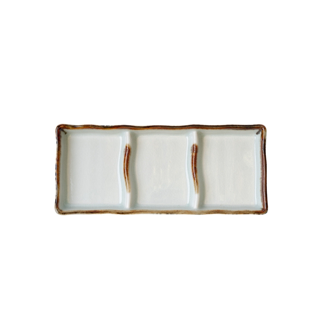 Triple Dish Rectangular / White with Blue Scroll