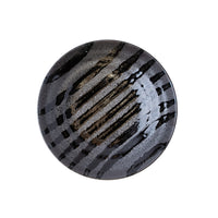 Flat Base Shallow Bowl 500 ml / Gloss Black Stripes On Gunmetal Glaze / 23cm