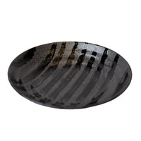 Pasta Bowl Flat 23cm Black Stripes On Gunmetal Glaze