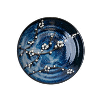 Flat Base Shallow Bowl 500 ml / Dark Blue Blossom Glaze / 23 cm